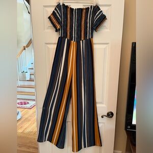 Altar’d State Striped Shirred Off-shoulder Pants Jumpsuit, Size M, Inseam 31.5”